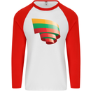 Curled Lithuania Flag Lithuania Day Football Mens L/S Baseball T-Shirt White/Red