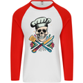 Chef Skull Mens L/S Baseball T-Shirt White/Red