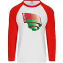 Curled Belarus Flag Belarusian Day Football Mens L/S Baseball T-Shirt White/Red