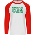 Eat Drink Be Irish St. Patrick's Day Mens L/S Baseball T-Shirt White/Red