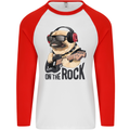 Rock n Roll Pug Funny Guitar Heavy Metal Mens L/S Baseball T-Shirt White/Red