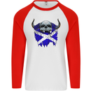 Scotland Flag Skull Scottish Biker Gothic Mens L/S Baseball T-Shirt White/Red