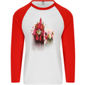 Two Colourful Chickens Watercolour Mens L/S Baseball T-Shirt White/Red