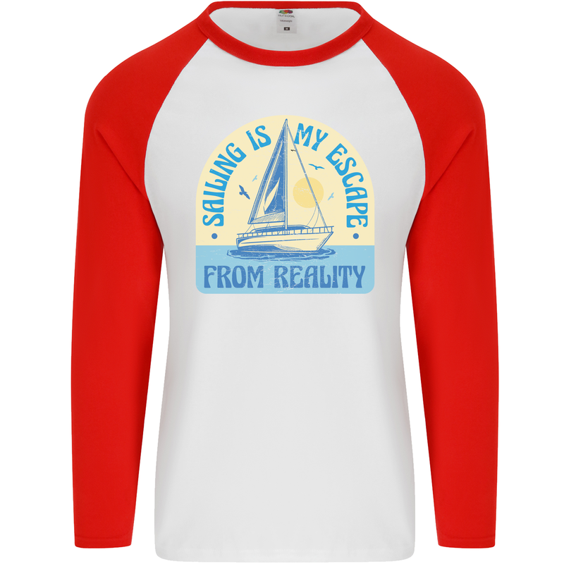 Sailing My Escape From Reality Sailor Mens L/S Baseball T-Shirt White/Red