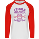 Funny Female Mechanic Mens L/S Baseball T-Shirt White/Red