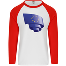 Curled EU Flag European Union Flag Football Mens L/S Baseball T-Shirt White/Red