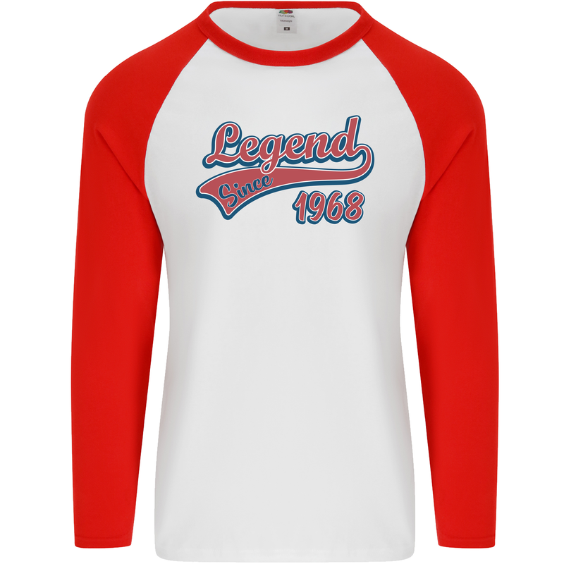 Legend Since 55th Birthday 1968 Mens L/S Baseball T-Shirt White/Red