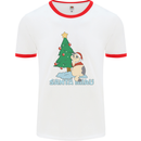 Santa Miau Funny Christmas Cat Xmas Meow Mens Ringer T-Shirt White/Red