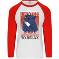 Cat I Watch Murder Documentaries to Relax Mens L/S Baseball T-Shirt White/Red