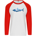 Great White Shark Scuba Diver Diving Mens L/S Baseball T-Shirt White/Red