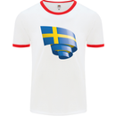 Curled Swedish Flag Sweden Day Football Mens Ringer T-Shirt White/Red