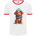 Winter Puppy With Hat and Scarf Dog Mens Ringer T-Shirt White/Red