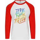Live With Pride LGBT Gay Pride Mens L/S Baseball T-Shirt White/Red