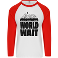 Mountain World Wait Hiking Trekking Walking Mens L/S Baseball T-Shirt White/Red