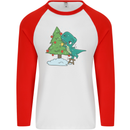 Funny T-Rex Christmas Tree Dinosaur Mens L/S Baseball T-Shirt White/Red