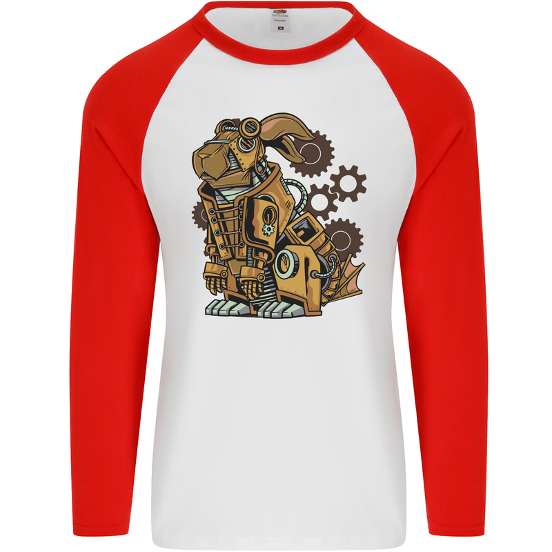 Steampunk Rabbit Mens L/S Baseball T-Shirt White/Red