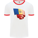 Curled Moldova Flag Moldovan Day Football Mens Ringer T-Shirt White/Red