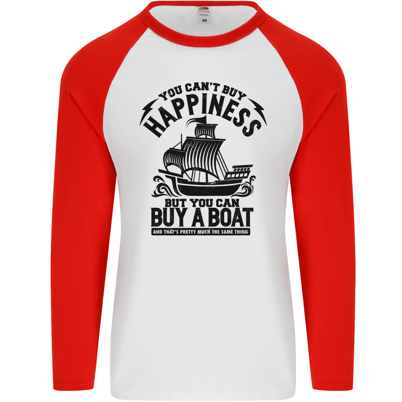 Boats You Can't Buy Hapiness Sailor Sailing Mens L/S Baseball T-Shirt White/Red