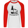 What We Love Kills Us Burger Food Skull Mens L/S Baseball T-Shirt White/Red