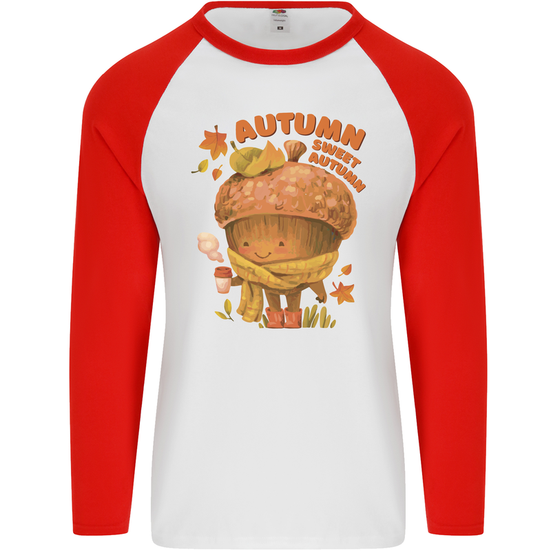 Sweet Autumn Mens L/S Baseball T-Shirt White/Red