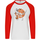 Dinosaur Halloween T-Rex Mens L/S Baseball T-Shirt White/Red