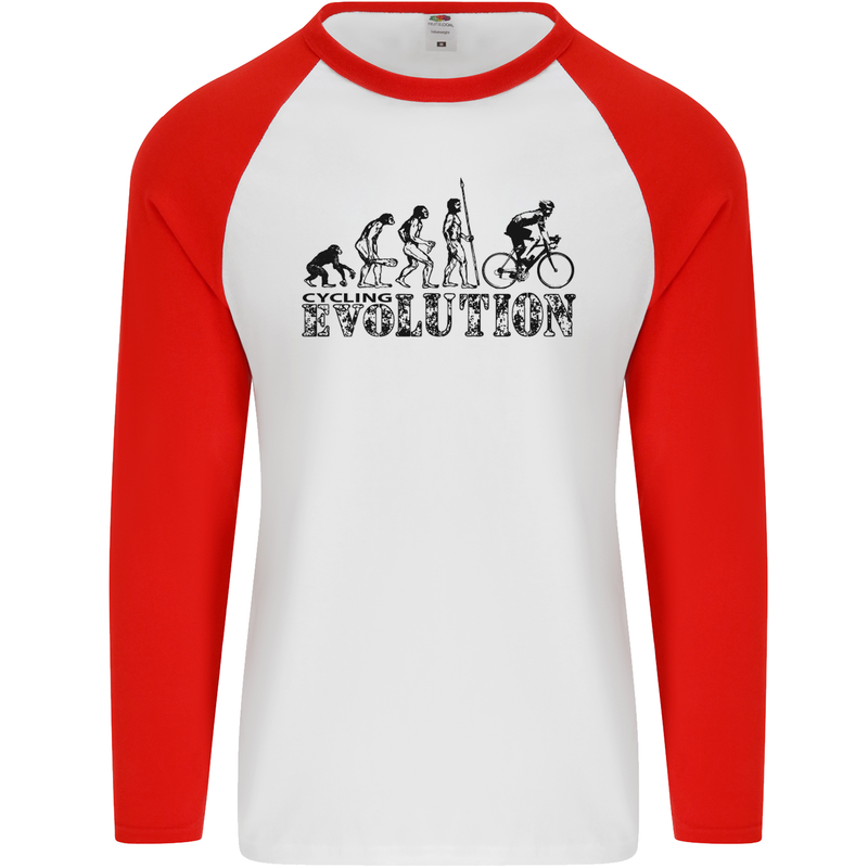 Evolution of Cycling Cyclist Bicycle Funny Mens L/S Baseball T-Shirt White/Red