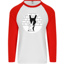 Funny Rock n Roll Salute Rabbit Silhouette Mens L/S Baseball T-Shirt White/Red