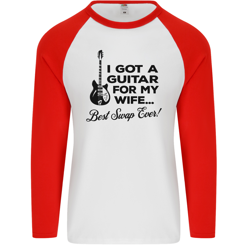 Guitar for My Wife Best Swap Ever Guitarist Mens L/S Baseball T-Shirt White/Red