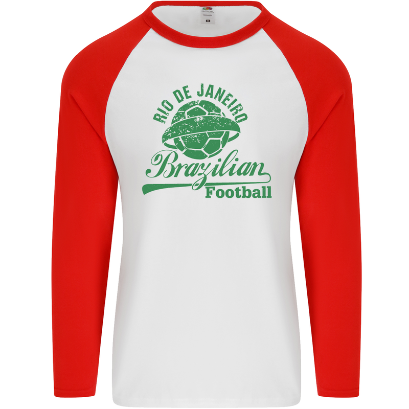 Rio De Janeiro Brazilian Football Brazil Mens L/S Baseball T-Shirt White/Red