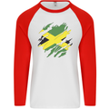 Torn Jamaican Flag Jamaica Day Football Mens L/S Baseball T-Shirt White/Red