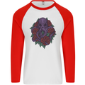 Octopus Skull Cthulhu Kraken With Roses Mens L/S Baseball T-Shirt White/Red