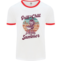 Chill & Grill Funny Summer BBQ Braai Mens Ringer T-Shirt White/Red