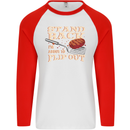 Flip Out Funny BBQ Grill Mens L/S Baseball T-Shirt White/Red