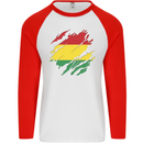 Torn Bolivia Flag Bolivian Day Football Mens L/S Baseball T-Shirt White/Red