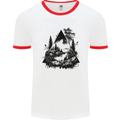 Abstract Outdoors Camping Bushcraft Hiking Trekking Mens Ringer T-Shirt White/Red