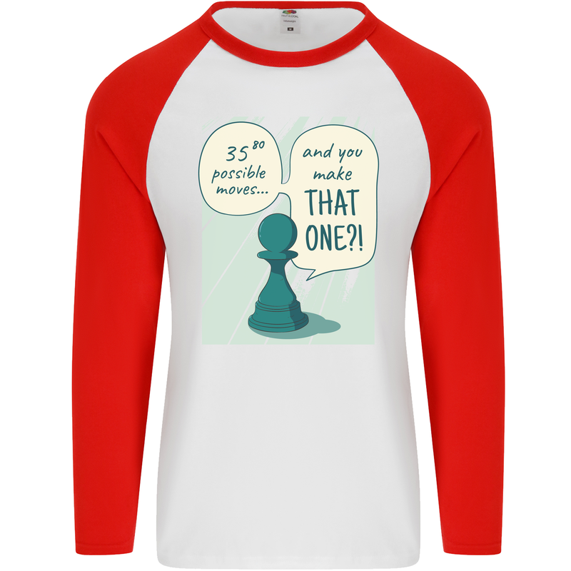 Chess Moves Funny Mens L/S Baseball T-Shirt White/Red