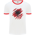 Torn Albania Flag Albanian Day Football Mens Ringer T-Shirt White/Red