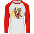 A Christmas Frog Dressed as Santa Claus Mens L/S Baseball T-Shirt White/Red