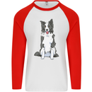 A Border Collie Mens L/S Baseball T-Shirt White/Red