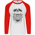 Skull and Chains Motorcycle Motorbike Biker Mens L/S Baseball T-Shirt White/Red