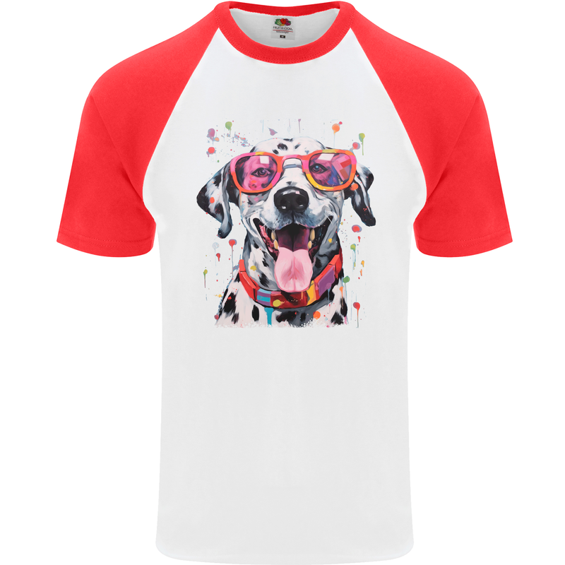 Atistic Dalmation Dog Mens S/S Baseball T-Shirt White/Red