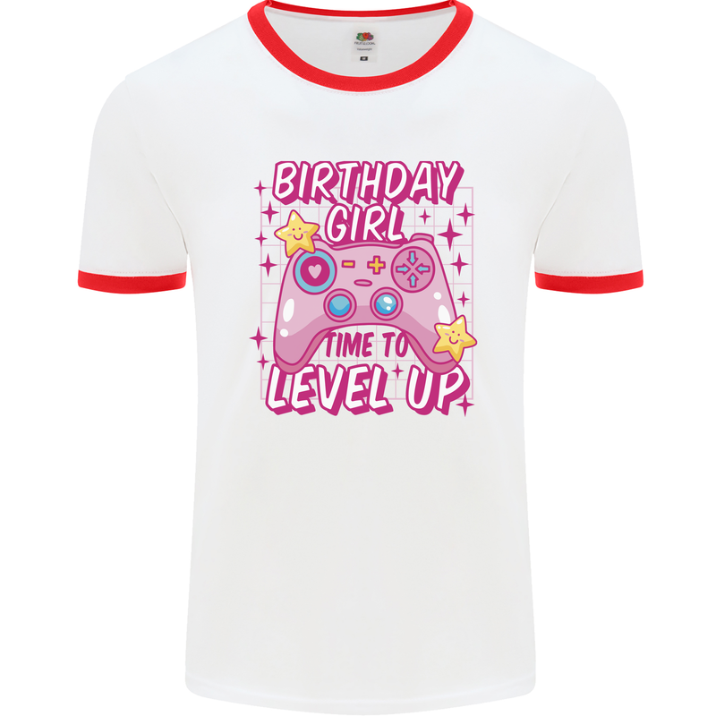 Birthday Girl Level Up Gaming Gamer 6th 7th 8th Mens Ringer T-Shirt White/Red