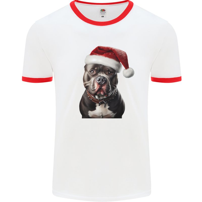 Christmas Staffy Staffordshire Bull Terrier Dog Mens Ringer T-Shirt White/Red