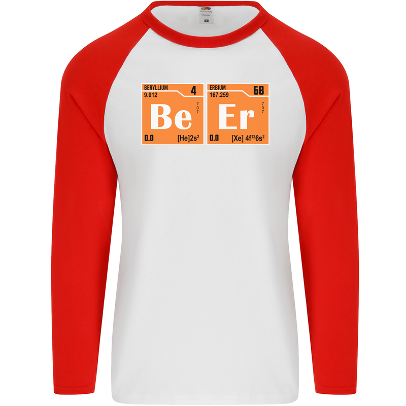 Beer Periodic Table Chemistry Geek Funny Mens L/S Baseball T-Shirt White/Red