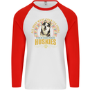 A Huskies Dog Mens L/S Baseball T-Shirt White/Red