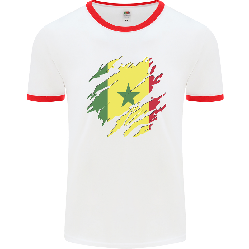 Torn Senegal Flag Senegalese Day Football Mens Ringer T-Shirt White/Red