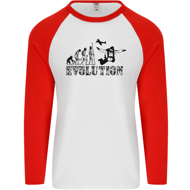 Evolution of a Skydiver Funny Skydiving Mens L/S Baseball T-Shirt White/Red