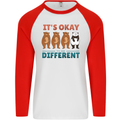 Panda Bear LGBT It's Okay to Be Different Mens L/S Baseball T-Shirt White/Red