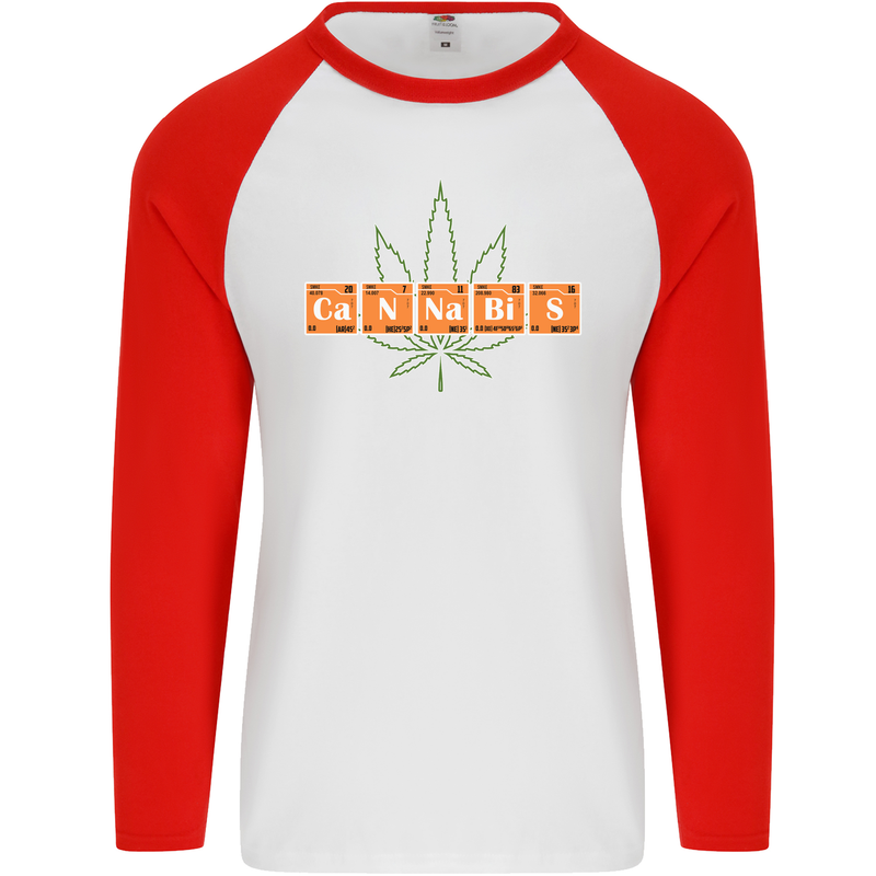 Cannabis Periodic Table Chemistry Weed Mens L/S Baseball T-Shirt White/Red