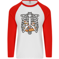 Pie Inside a Skeleton Torso Funny Food Mens L/S Baseball T-Shirt White/Red